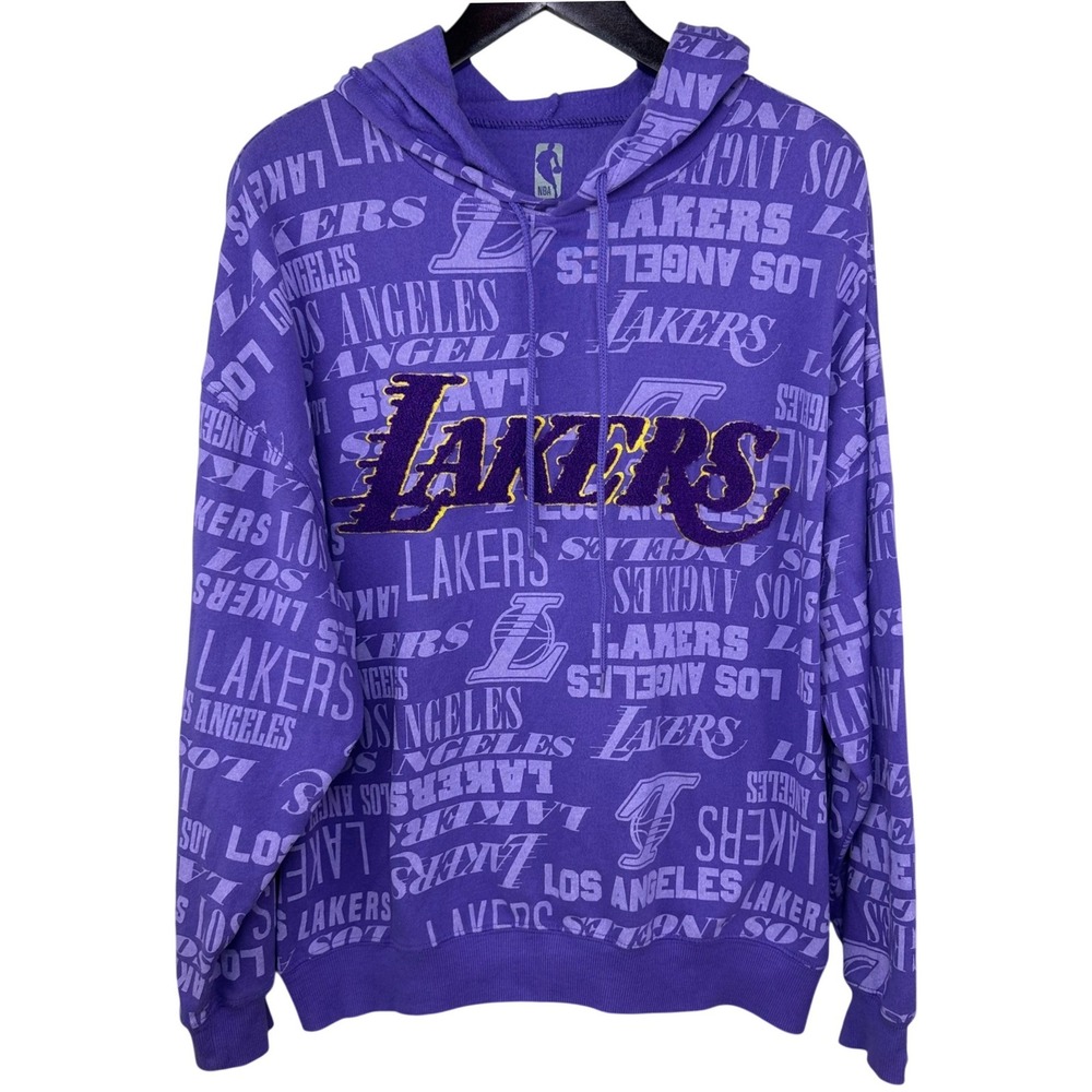 NBA Los Angeles Lakers Purple All Over Print Chenille Logo Hoodie XXL